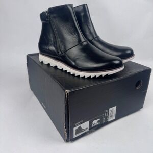 Sorel Harlow Zip Black Women's 7.5 Ankle Boot Leather with Box EUC